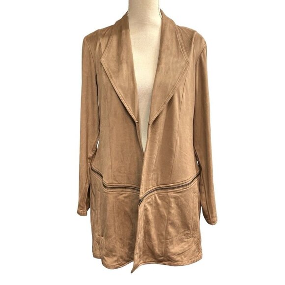 Simply Noelle Womens L XL Convertible Zip Coat Blazer Jacket Khaki Moto Soft - Picture 1 of 8